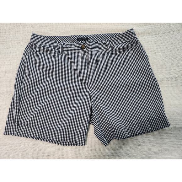 Lands’ End Women’s Chino Gingham Shorts Size 14 – Navy and White Classic Fit - Picture 1 of 7